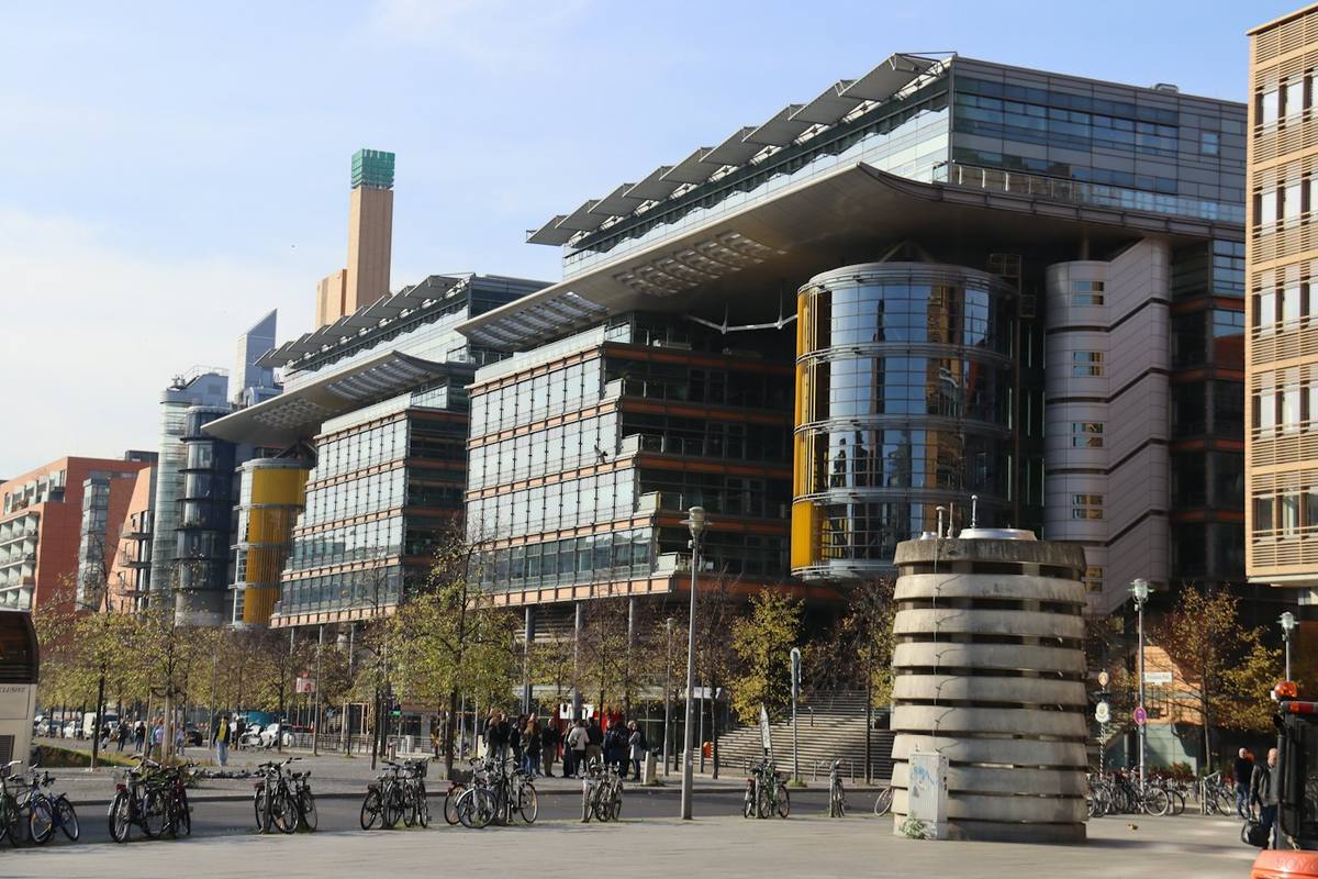 Modern office buildings and a street at Potsdamer Platz